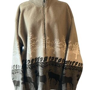 Brown Fleece Sweater with Nature Motif